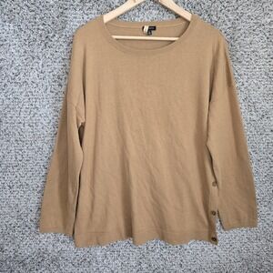 Talbots Sweater Womens XL Tan Lambswool Blend Knit Pullover‎ Button Accent